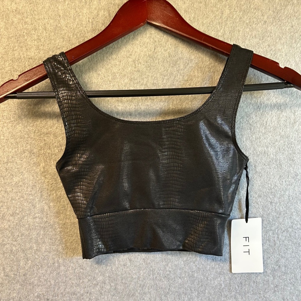SOLELY FIT Black Faux Snakeskin Sports Bra Crop Top Athletic Gym Size XS NWT
